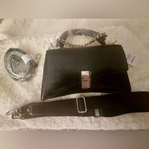 NWT Aldo Lucena Synthetic Small Black Embossed Handbag